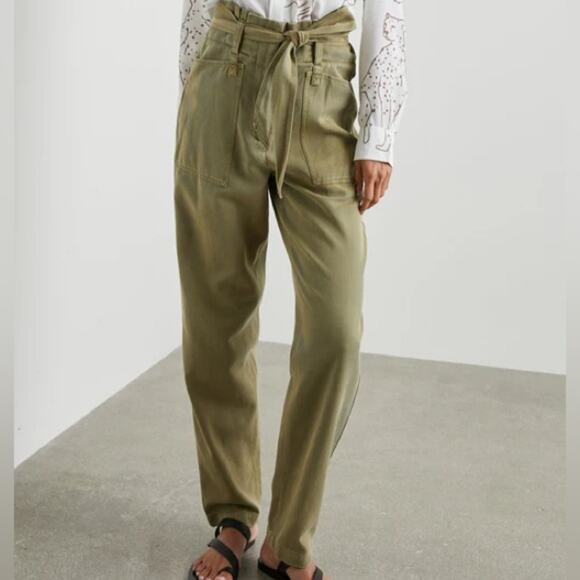 Rails Achilles Pants in Green Canteen High Waist Paper Bag Womens 4 Minimalist - Picture 1 of 10